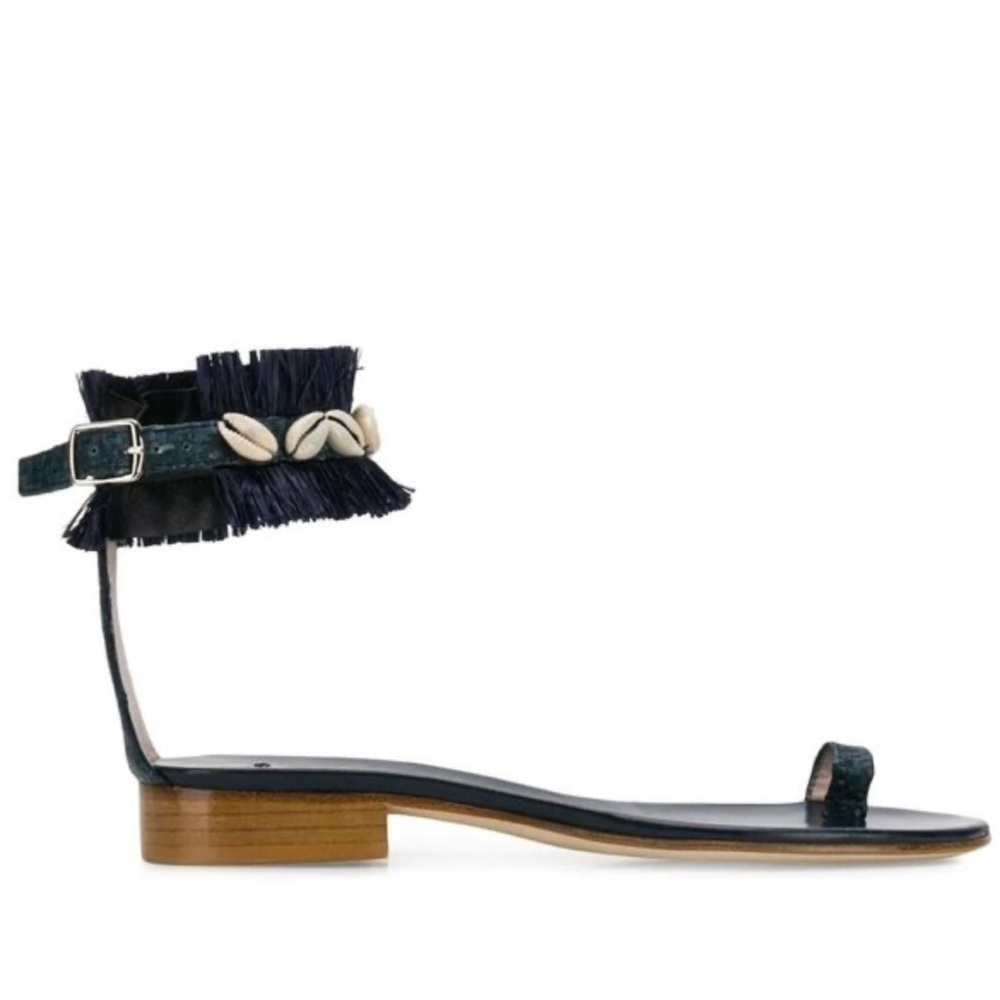 Leandra Medine Blue Leather & Fringe Sandals